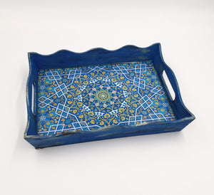 OMID- Royal Blue Pine Wood Rectangle Serving Tray