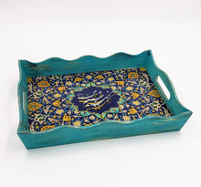 Load image into Gallery viewer, PARAND- Turquoise Blue Pine Wood Rectangle Serving Tray
