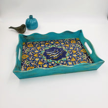 Load image into Gallery viewer, PARAND- Turquoise Blue Pine Wood Rectangle Serving Tray
