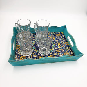 PARAND- Turquoise Blue Pine Wood Rectangle Serving Tray