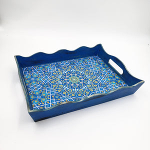 OMID- Royal Blue Pine Wood Rectangle Serving Tray