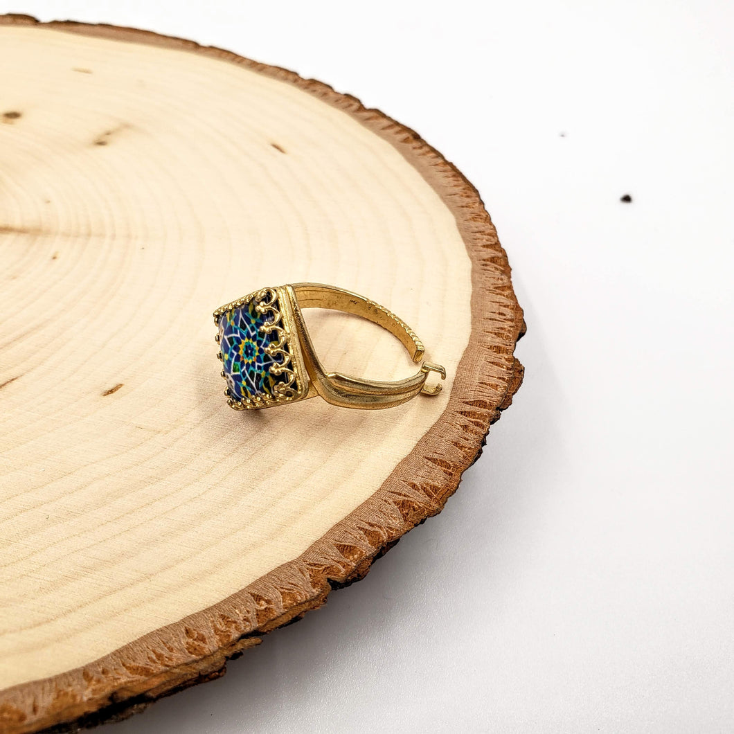 NEGIN- Brass Adjustable 12mm Persian pattern Ring