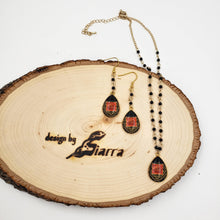 Load image into Gallery viewer, YARA- Gold plated Teardrop Persian Dangle Earrings Necklace Black Obsidian Gemstone set
