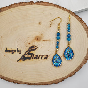 NEDA-  Gold Plated Teardrop Persian Blue Apatite Beads Dangle Earrings