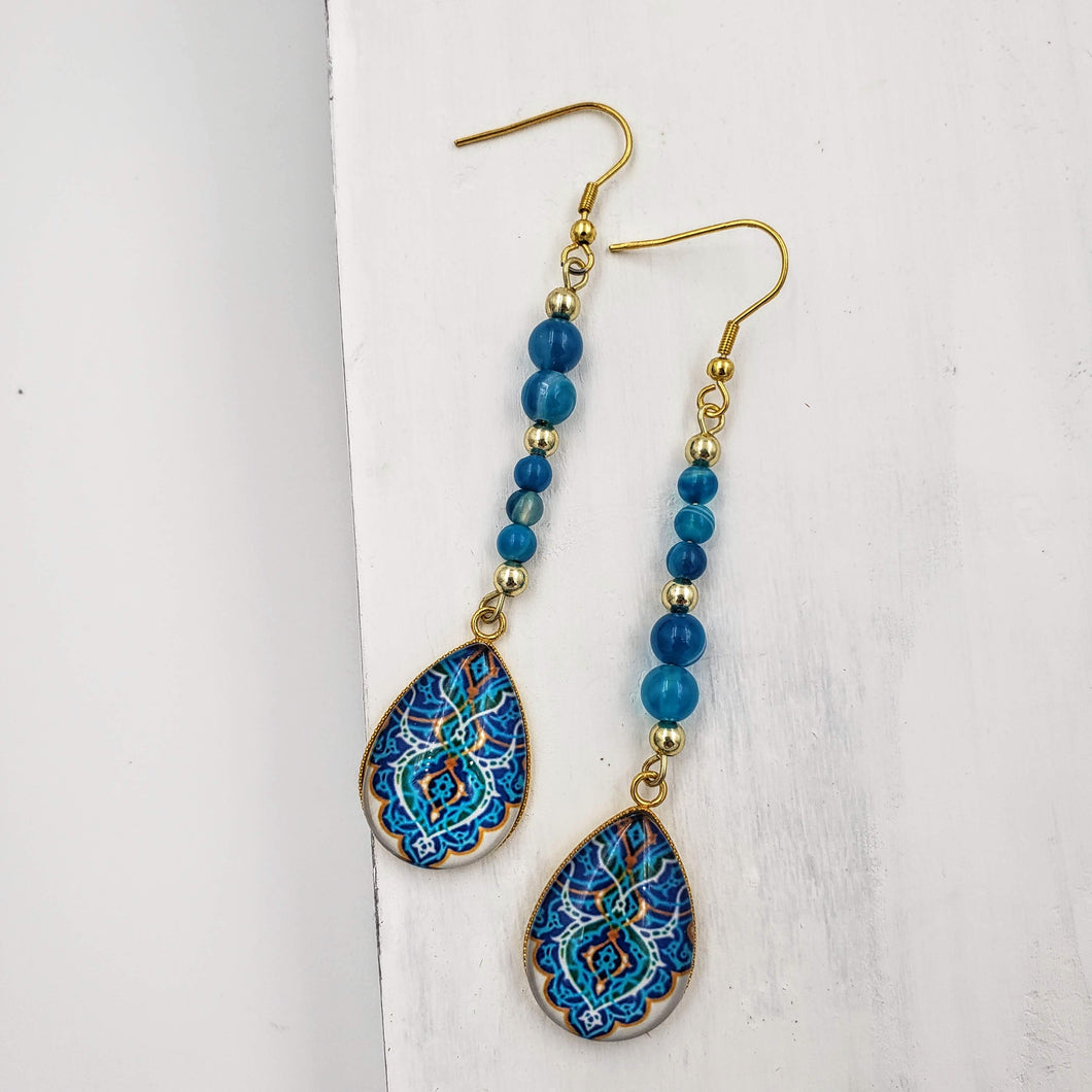 NEDA-  Gold Plated Teardrop Persian Blue Apatite Beads Dangle Earrings