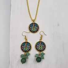 Load image into Gallery viewer, AFAGH - Gold plated Teardrop Persian Green Agate Gemstone Dangle Earrings Necklace set
