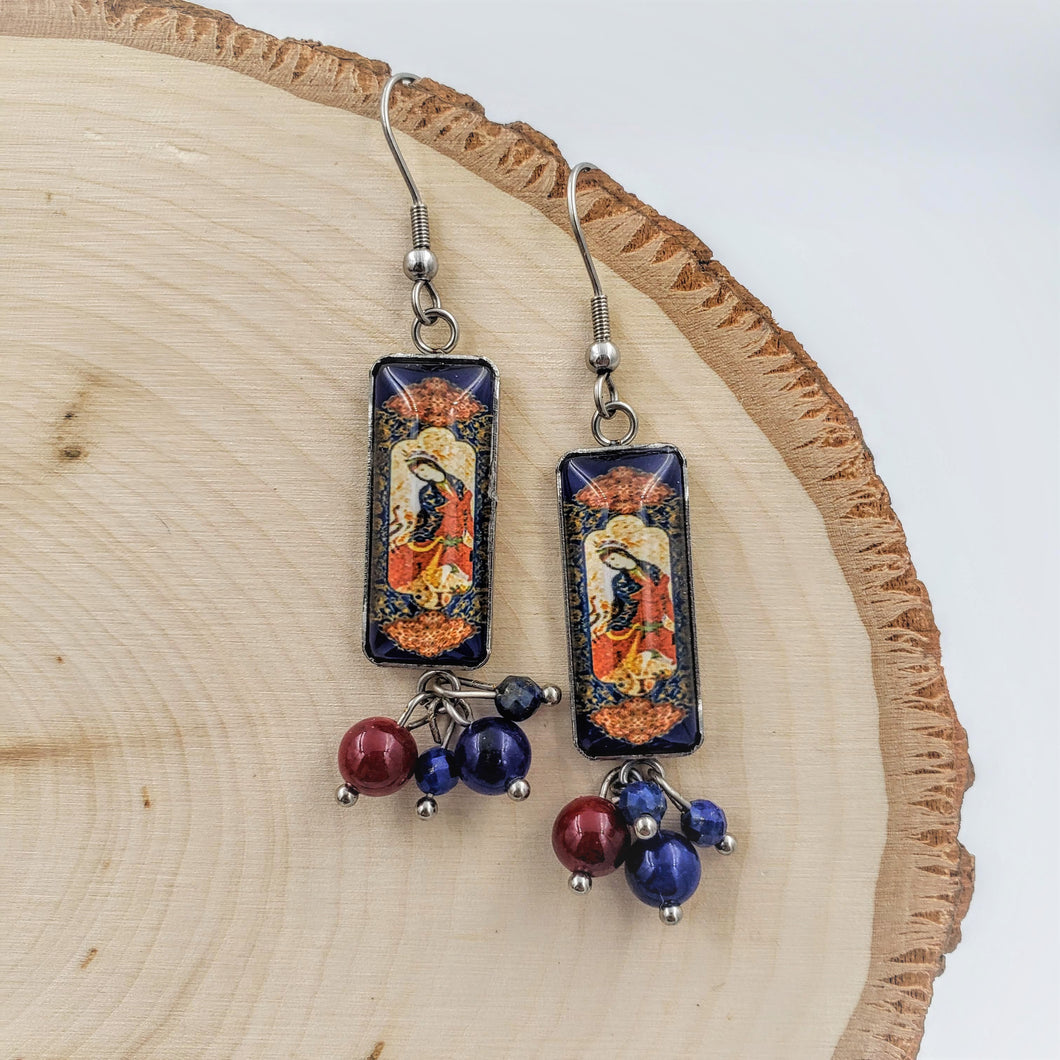 ANIS- Stainless Steel Persian Red Quartz Lapis Lazuli Gemstone Dangle Earrings