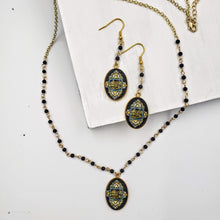 Load image into Gallery viewer, ATENA- Gold plated Teardrop Persian Black Obsidian Gemstone Dangle Earrings Necklace set
