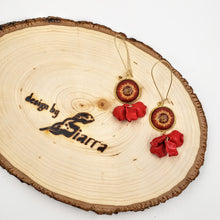 Load image into Gallery viewer, ARASTEH-  Gold Plated Red Persian Calligraphy Dangle Earrings
