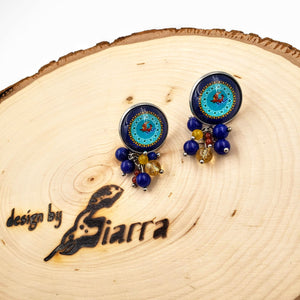 ALMA- Gold plated Persian Lapis Lazuli yellow Chalcedony Citrine Gemstone Dangle Earrings Necklace set