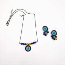 Load image into Gallery viewer, ALMA- Gold plated Persian Lapis Lazuli yellow Chalcedony Citrine Gemstone Dangle Earrings Necklace set
