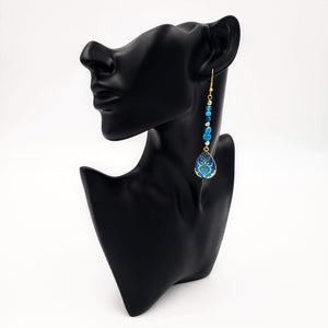 NEDA-  Gold Plated Teardrop Persian Blue Apatite Beads Dangle Earrings