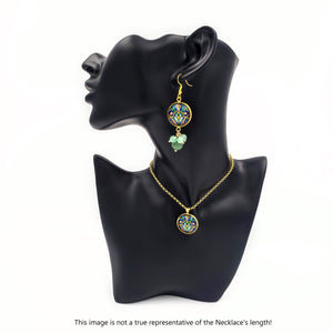 AFAGH - Gold plated Teardrop Persian Green Agate Gemstone Dangle Earrings Necklace set