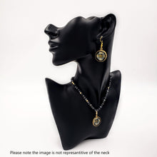 Load image into Gallery viewer, AZAR- Gold plated 20mm Persian Dangle Earrings Black Tourmaline Necklace set
