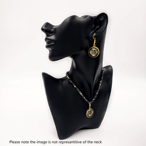 AZAR- Gold plated 20mm Persian Dangle Earrings Black Tourmaline Necklace set