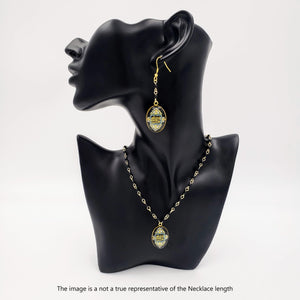 ATENA- Gold plated Teardrop Persian Black Obsidian Gemstone Dangle Earrings Necklace set