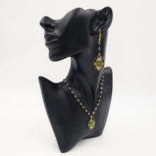 Load image into Gallery viewer, ATENA- Gold plated Teardrop Persian Black Obsidian Gemstone Dangle Earrings Necklace set
