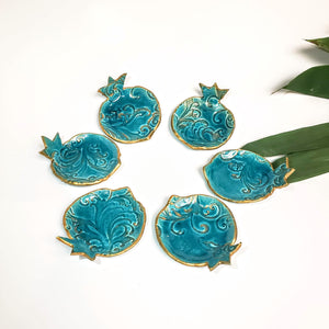 PANTEA- YALDA or HAFTSEEN Small Turquoise Pomegranate Ceramic Bowl Set