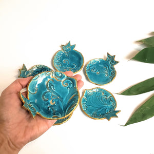 PANTEA- YALDA or HAFTSEEN Small Turquoise Pomegranate Ceramic Bowl Set